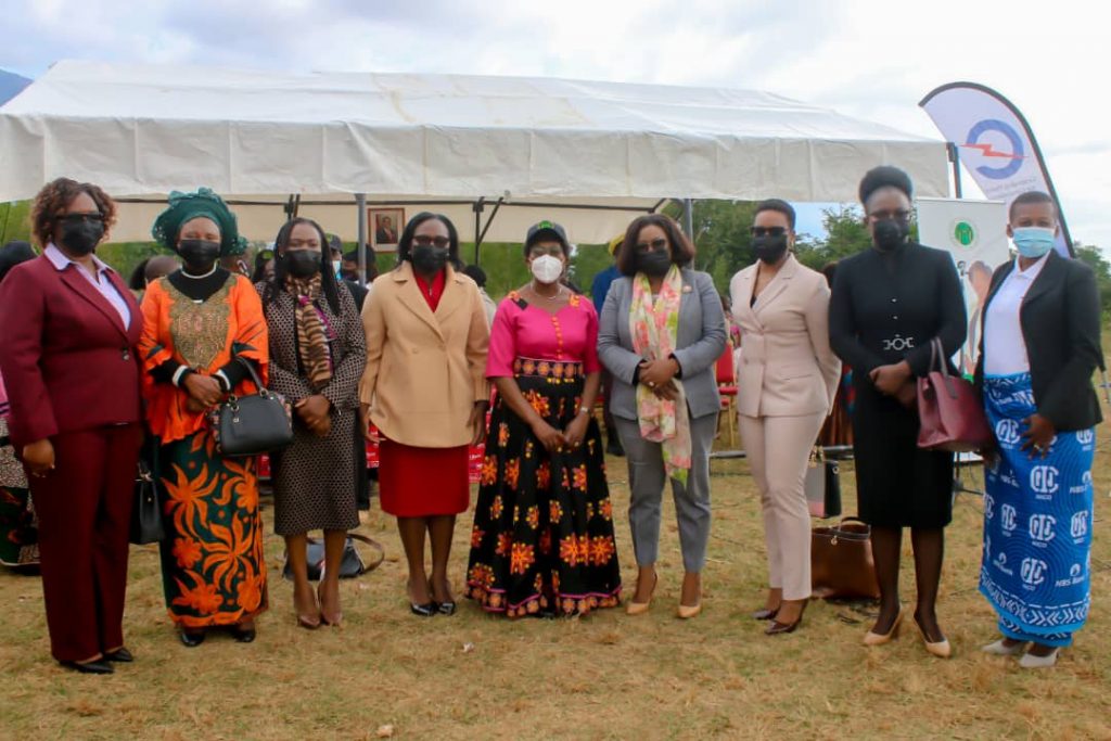 NBS Bank and NICO Group mentors pose for a picture at the launch with Minister of Education Agnes NyaLonje (centre)